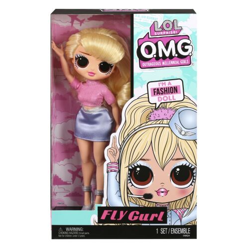 L.O.L. Surprise! O.M.G. Babi Fly Gurl divatbaba eredeti csomagolásban, szőke hajjal, rózsaszín felsővel, ezüst szoknyával, pilóta témájú doboz designnal - Mesehős figura