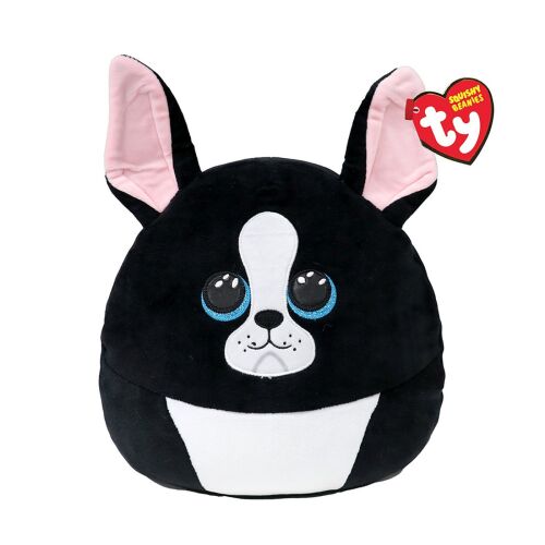 Ty Squishy Beanies TINK fekete-fehér kutya plüssjáték nagy kék csillogó szemekkel és rózsaszín fülekkel, 22cm, fehér háttéren - Plüssjáték