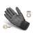 Back of Handy Tools work gloves with padded palm, size M, black and grey, showing features