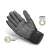 Back of Handy Tools work gloves with padded palm, size M, black and grey, showing features