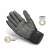 Back of Handy Tools work gloves with padded palm, size M, black and grey, showing features