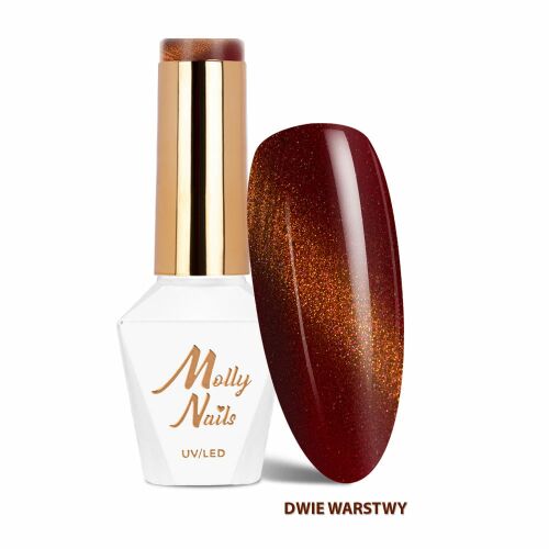 Molly Nails Seduction Cat Eye Gél Lakk Burnt Ruby árnyalatban, az üveg és egy két rétegű mintakép mágneses effekttel, HEMA/Di-HEMA Free - Gél lakk