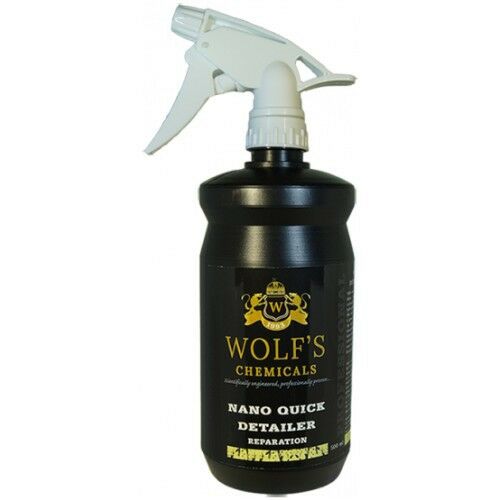 WOLF GYORSFÉNY KERÁMIA 500 ML szórófejes flakon, Wolf's Chemicals Nano Quick Detailer autófesték védelemhez és hidrofóbizáláshoz, fehér háttér - Felületkezelő szer