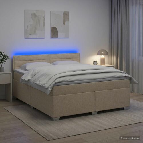 vidaXL Boxspring ágy matraccal és LED-del Krémszínű 180 x 200 cm