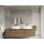 Lustro ścienne CLEAR 50x80cm keret nélküli, téglalap alakú, egyetlen nagy tükörként szerelve dupla mosdó fölé, két fehér mosdókagylóval és fekete csapteleppel szürke fürdőszobában