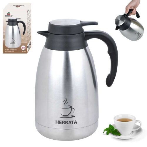 Kinghoff KH 2095 Konferencia Termosz Kancsó, 2 L, Duplafalú, Rozsdamentes Acél Test, Inox/Fekete 178342092 - Étel és ital hordozó