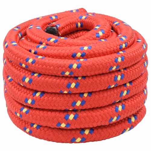vidaXL többcélú munkakötél, 40 mm piros polipropilén, feltekerve, kék és sárga mintával, 9600 kg maximális teherbírás - Kötél