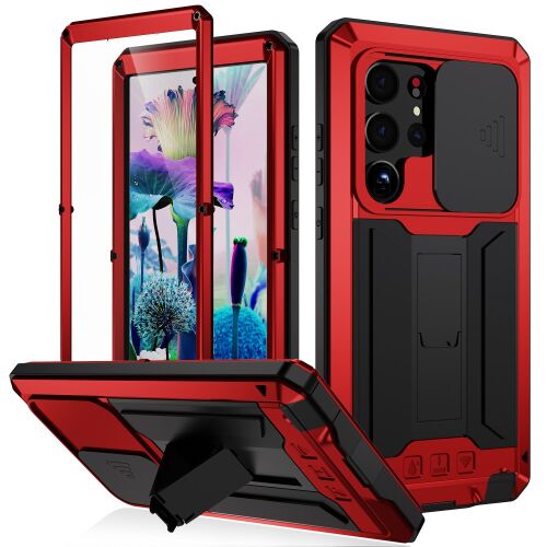 Páncélozott tok Samsung Galaxy S23 Ultra készülékhez, R-JUST CamShield Slide, piros 178761111 - Telefontok