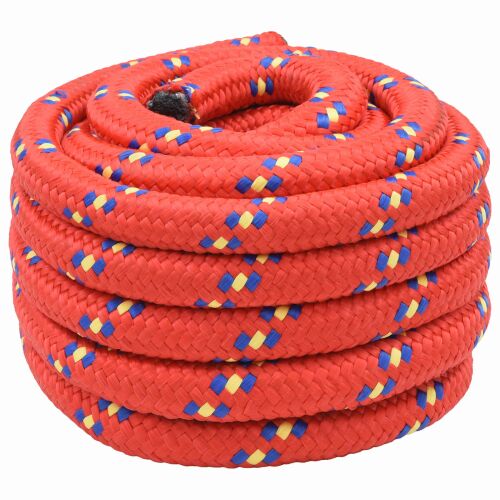 vidaXL 30 mm 10 m Piros PP többcélú munkakötél, feltekerve, sárga és kék mintával - Kötél