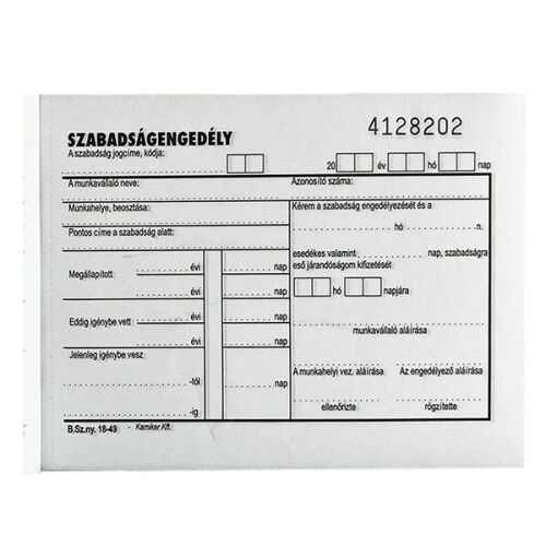 Szabadságengedély 50x2lapos B.18-49/V Bluering® 178782991 - Üzleti nyomtatvány