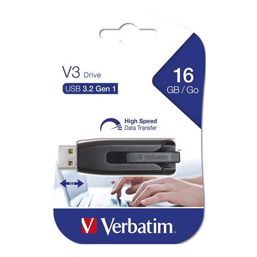 Pendrive, 16GB, USB 3.2, 60/12 MB/s, VERBATIM "V3", fekete-szürke 178783548 - Pendrive