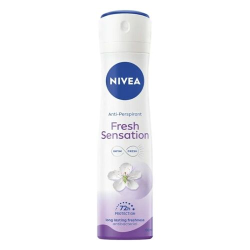 NIVEA Fresh Sensation izzadásgátló dezodor spray, 150 ml, 72 órás védelemmel és tartós frissességgel, antibakteriális formulával és finom virágillattal, fehér és lila flakon - Dezodor