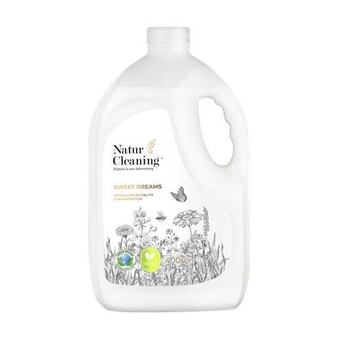 Naturcleaning Sweet Dreams 4L koncentrált hipoallergén öblítő, természetes összetevőkkel és hosszantartó illattal, fehér háttéren - Otthon és kert