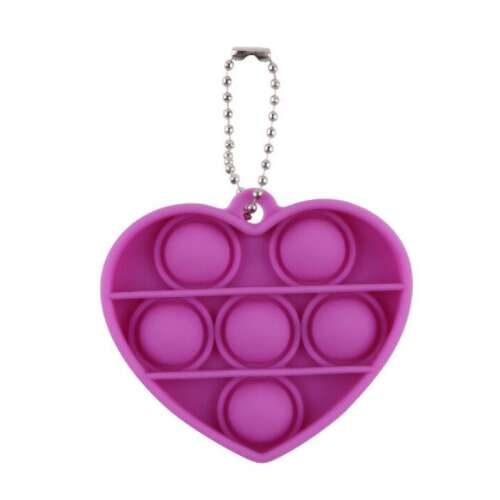 Lila Szív Push Bubble Pop Kulcstartó, stresszoldó játék, fidget játék, szív alakú, lila, szilikon