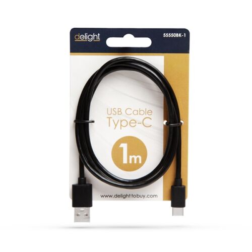 Delight 1m fekete USB Type-C adatkábel 178797869 - Kábel és tartozék