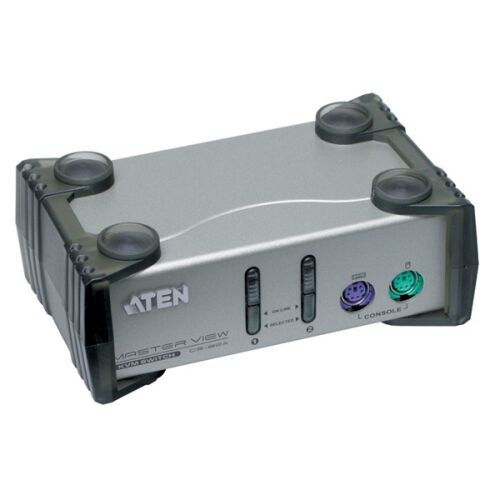 ATEN XCS82A 2 portos PS2 KVM switch kábelkészlettel, ferde nézet, ezüst és fekete, billentyűzet, videó, egér megosztásához - KVM switch