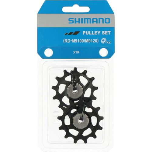 Shimano RD-M9100 XTR feszítő és vezető görgő szett eredeti csomagolásban, fekete kerékpár váltógörgők csapágyakkal, RD-M9100/M9120 hátsó váltókhoz - Kerékpár váltó