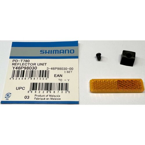 Shimano PD-T780 reflektor egység csomagolással és rögzítő csavarral kerékpár pedálokhoz, növelve a kerékpározás biztonságát és láthatóságát - Fényvisszaverő prizma