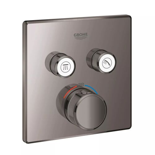 Grohe Grohtherm Smartcontrol 29124A00 vezérlőegység, két kimenet, termosztátos, fényes grafit kivitel, elölnézet - Grohe