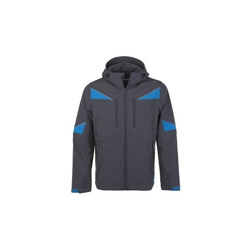 TOP NOVA szürke softshell munkakabát, vízálló, kék díszítéssel, ideális kültéri munkához, 2XL méret - Munkakabát