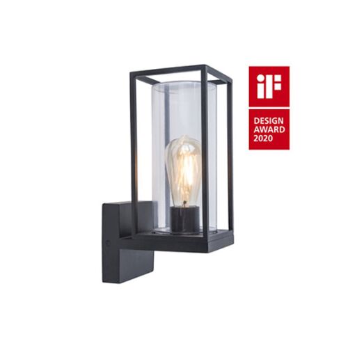 FLAIR 5288801012 fekete kültéri fali lámpa átlátszó üveghengerrel és látható E27 izzóval, iF Design Award 2020 díjas - Kültéri fali lámpa