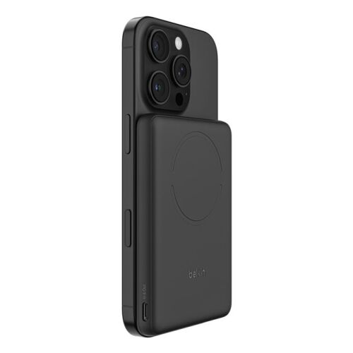Belkin BOOSTCHARGE SLIM MAGNETISCHE PO 75 W MagSafe-fel, fekete iPhone-hoz rögzítve, vezeték nélküli töltőpaddal és USB-C porttal - Telefon