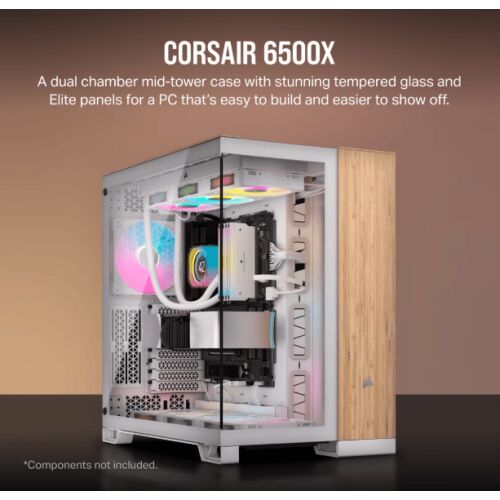 Corsair 6500X TG Dual-Chamber Mid-Tower ATX ház, fehér/bambusz 178907147 - Számítógépház