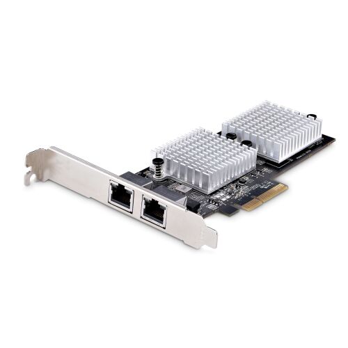StarTech.com 10G PCIE hálózati adapter kártya kettős RJ45 porttal és hűtőbordákkal fehér háttéren - PCI hálózati kártya