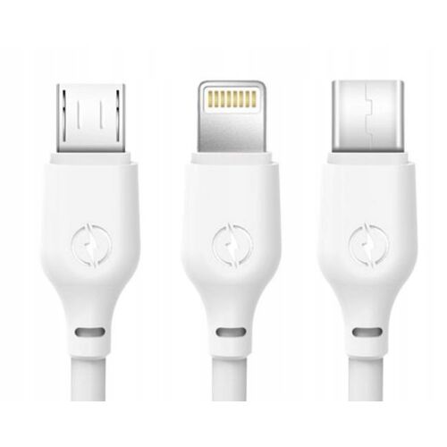XO NB103 3 az 1-ben USB kábel - Lightning + USB-C + microUSB 1.0 m 2.1A Fehér 178930796 - Töltő, töltőkábel és egyéb kábel