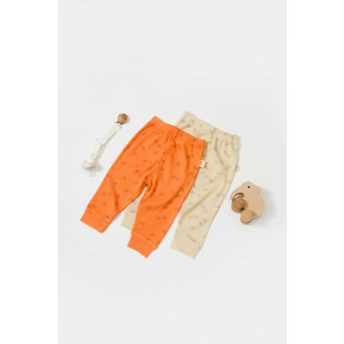 2 db-os mintás nadrág szett, BabyCosy, 50% modál + 50% pamut, Stone/Barack (Méret: 18-24 hónap)
