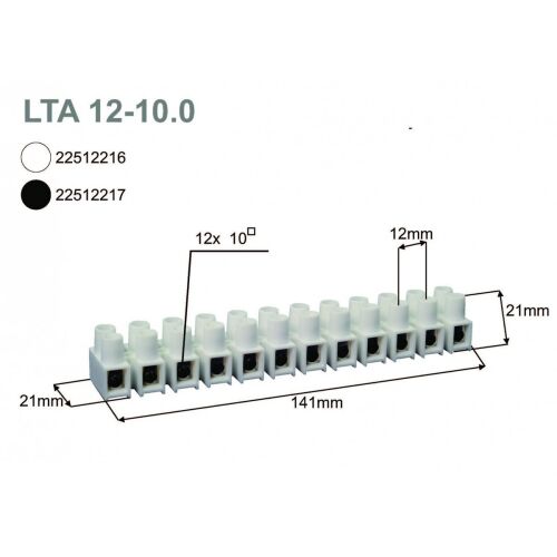 Fehér LTA 12-10.0 menetes hőre lágyuló műanyag sorkapocs 12 pólussal és méretekkel, elektromos huzalozáshoz - Elektronikai csatlakozó és alkatrész