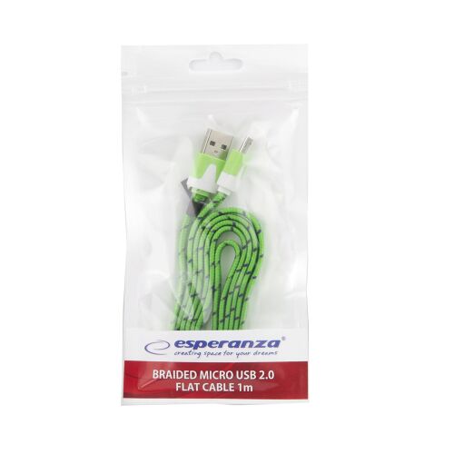 ESPERANZA EB176PG MICRO USB 2.0 AB KÁBEL M/M 1.0M LAPOS FONAT ZÖLD 179025786 - USB kábel