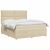 vidaXL Boxspring ágy matraccal Krémszínű 140x190cm, elölnézeti szögletes kép fehér paplannal és párnákkal, kiemelve a kényelmet, fehér háttéren.
