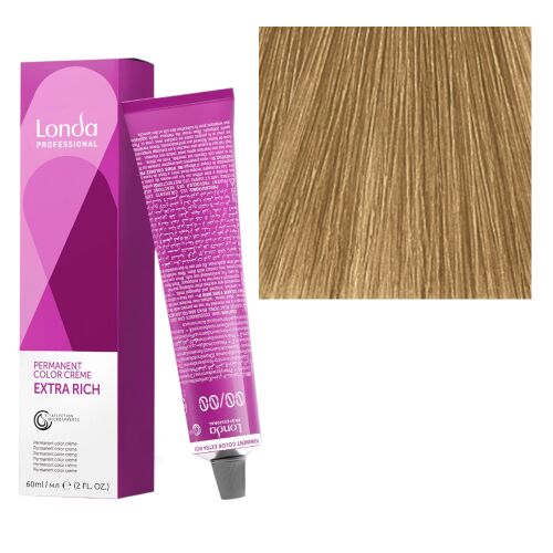 Londa Professional Permanent Color Creme Extra Rich 8/71 tartós hajfesték tubus csomagolással és haj minta a hamvas szőke színről - Hajápolás
