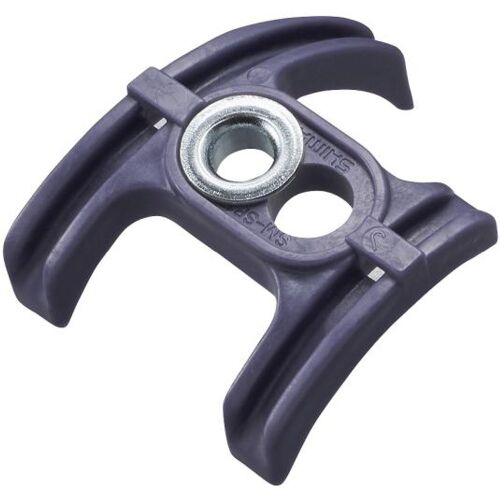 Ferdeszögű nézet a Shimano SM-SP17-M5 kerékpár kábelvezetőről 40 mm-es középcsapágy átmérőhöz, sötétszürke műanyag központi rögzítőszemmel és fém csavarral - Egyéb kerékpár alkatrész