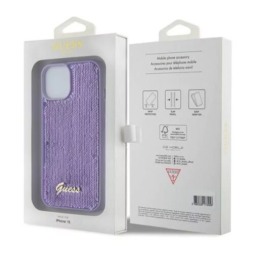 Guess Sequin Script Metal Apple iPhone 15 hátlap tok, lila 179163234 - Telefon