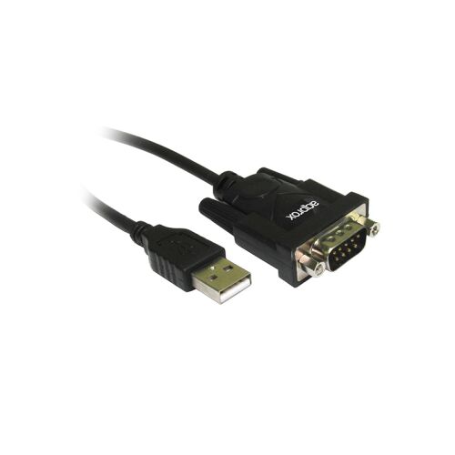 Approx USB -> Soros port Adapter (USB 2.0 - RS232) 0.75m Fekete, USB és soros csatlakozók ferde nézete - USB kábel