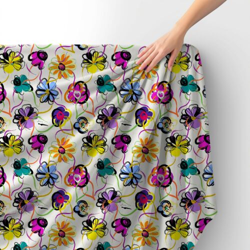 Royal Samt Stoff Polyester Zum Nähen - Motívum gemalte Blumen 2