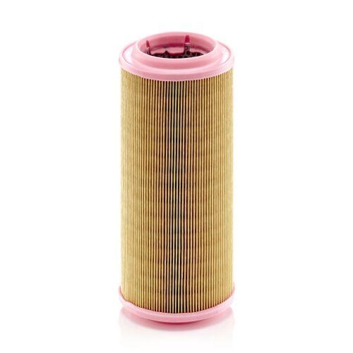 MANN-FILTER C 12 107 levegőszűrő autókhoz, hengeres alakú, sárga redős szűrőanyaggal és rózsaszín végekkel, VW Polo és SEAT Arosa dízel modellekhez - Autó levegőszűrő