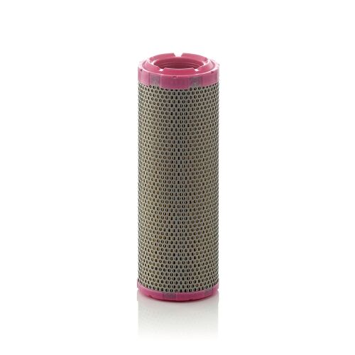 Mann-Filter C 11 103/2 autó levegőszűrő ezüst és rózsaszín színben, fehér háttéren állva, bemutatva hengeres kialakítását az optimális motor teljesítmény érdekében - Autó levegőszűrő