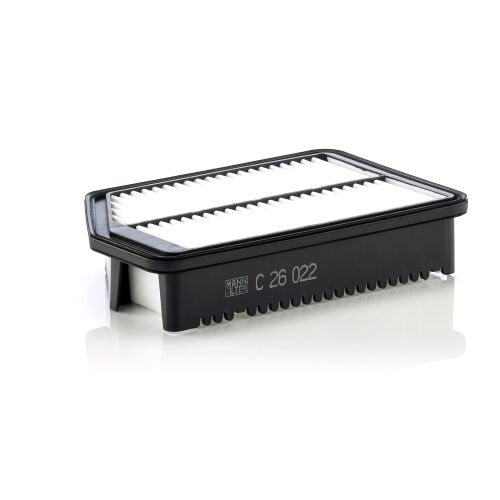 Mann-Filter C 26 022 autó levegőszűrő, fehér és fekete, Hyundai és Kia modellekhez, döntött nézet 