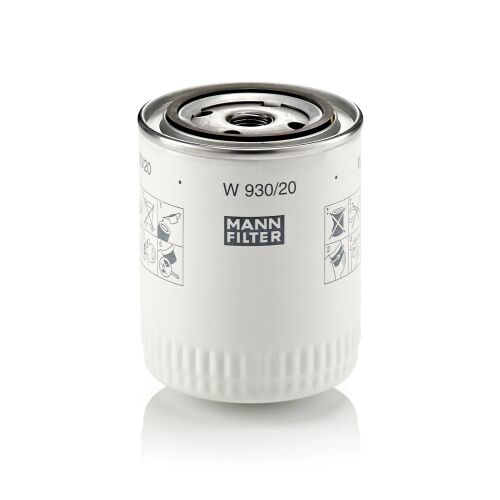 MANN-FILTER W 930/20 olajszűrő Land Rover járművekhez, ferde nézet fehér háttéren - Olajszűrő