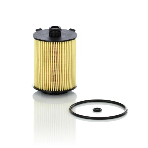 Mann-Filter HU 8014 Z olajszűrő betét O-gyűrűkkel Volvo autókhoz, fehér háttéren - Olajszűrő