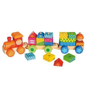 Bino Toys színes építhető fa vonatszett (82142) 45738093 Vonat, vasúti elem, autópálya