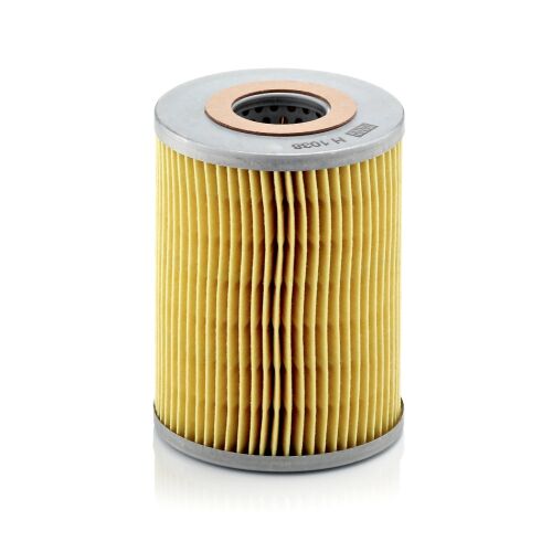 MANN-FILTER H 1038 olajszűrő betét BMW járművekhez, ferde nézet fehér háttéren - Olajszűrő