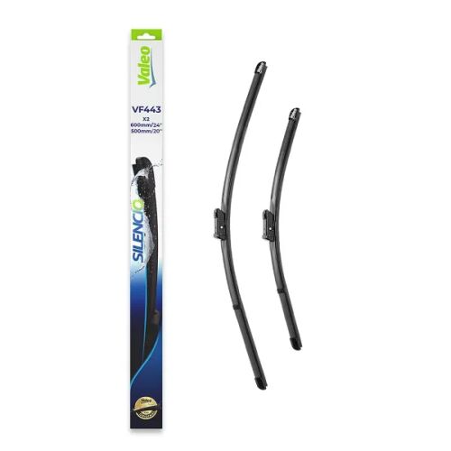 Két Valeo 574643 Silencio ablaktörlő lapát (600 mm és 500 mm) a csomagolásuk mellett, a termék kicsomagolva - ‪Ablaktörlő lapát