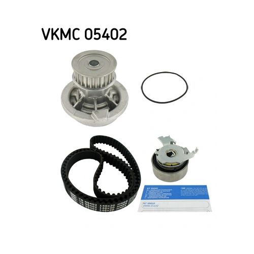 SKF VKMC 05402 vízszivattyú szett vezérműszíjjal és feszítővel fehér háttéren, autóalkatrészek a javításhoz - Vezérműszíj és vezérműlánc