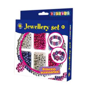 Playbox Jewellery Set, a craft kit for making bracelets and necklaces with metallic beads, includes 480 beads and 5 meters of elastic string - Playbox