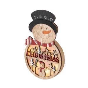 Drveni ukras za prozor, vrata snjegović s toplim bijelim LED diodama, 3/4 pogled - Dom i vrt