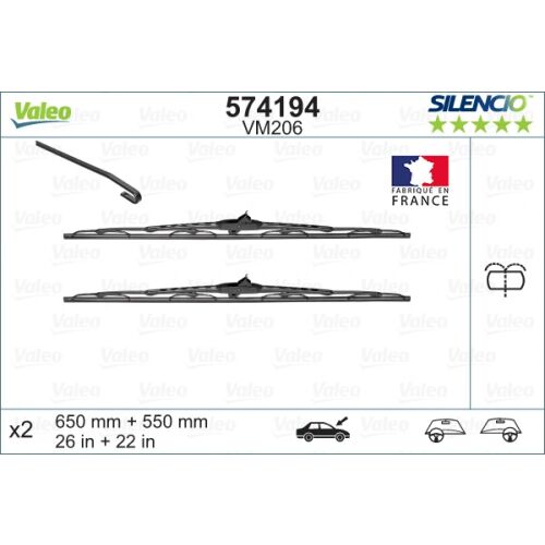Valeo 574194 Silencio VM206 ablaktörlő lapátok, 650mm és 550mm, Mercedes-Benz V-osztályhoz és Vitohoz - Valeo
